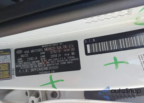 2021 Kia Forte Lxs из США, поврежденный, VIN 3KPF24ADXME369006